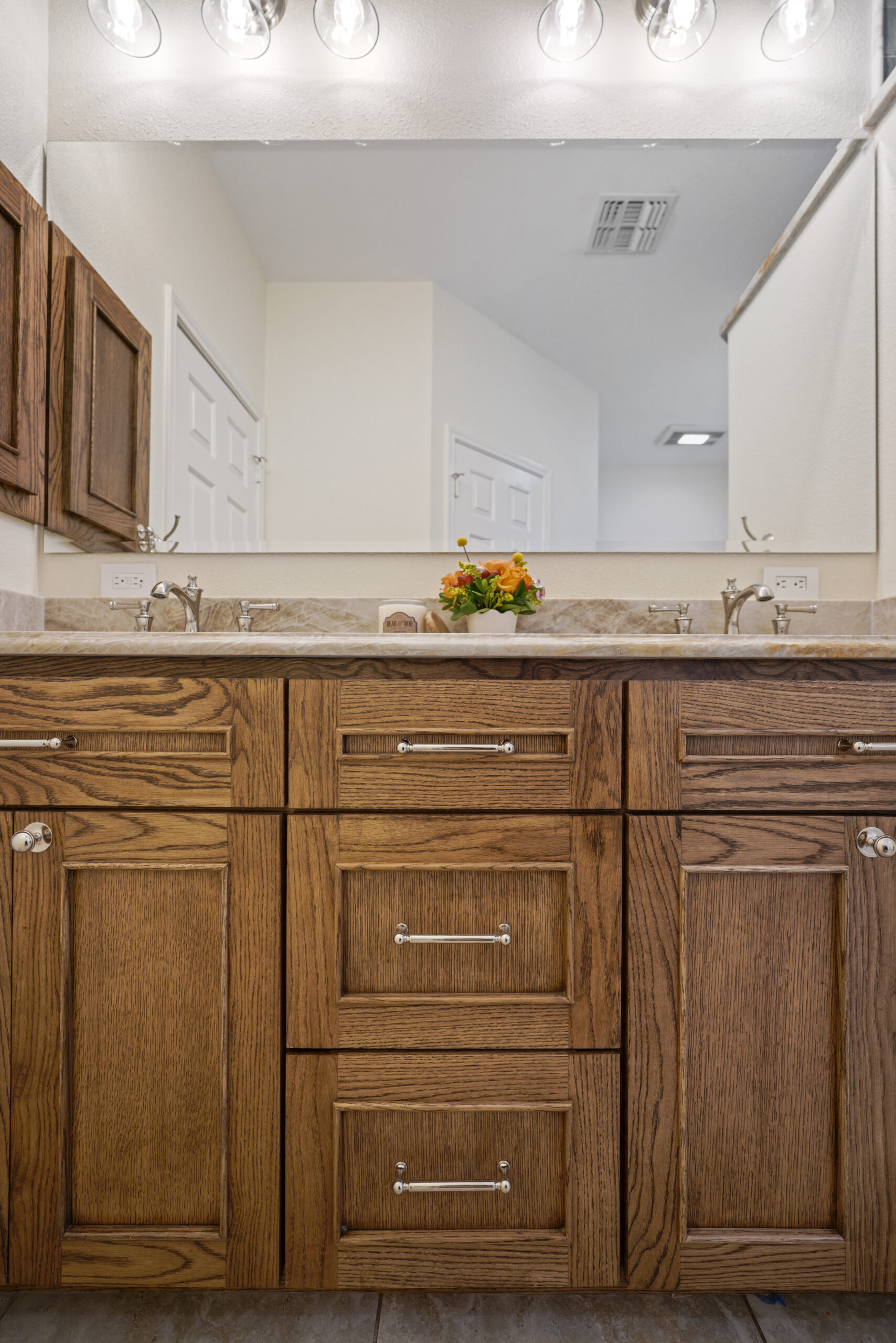 Whole bathroom remodel with custom cabinets.