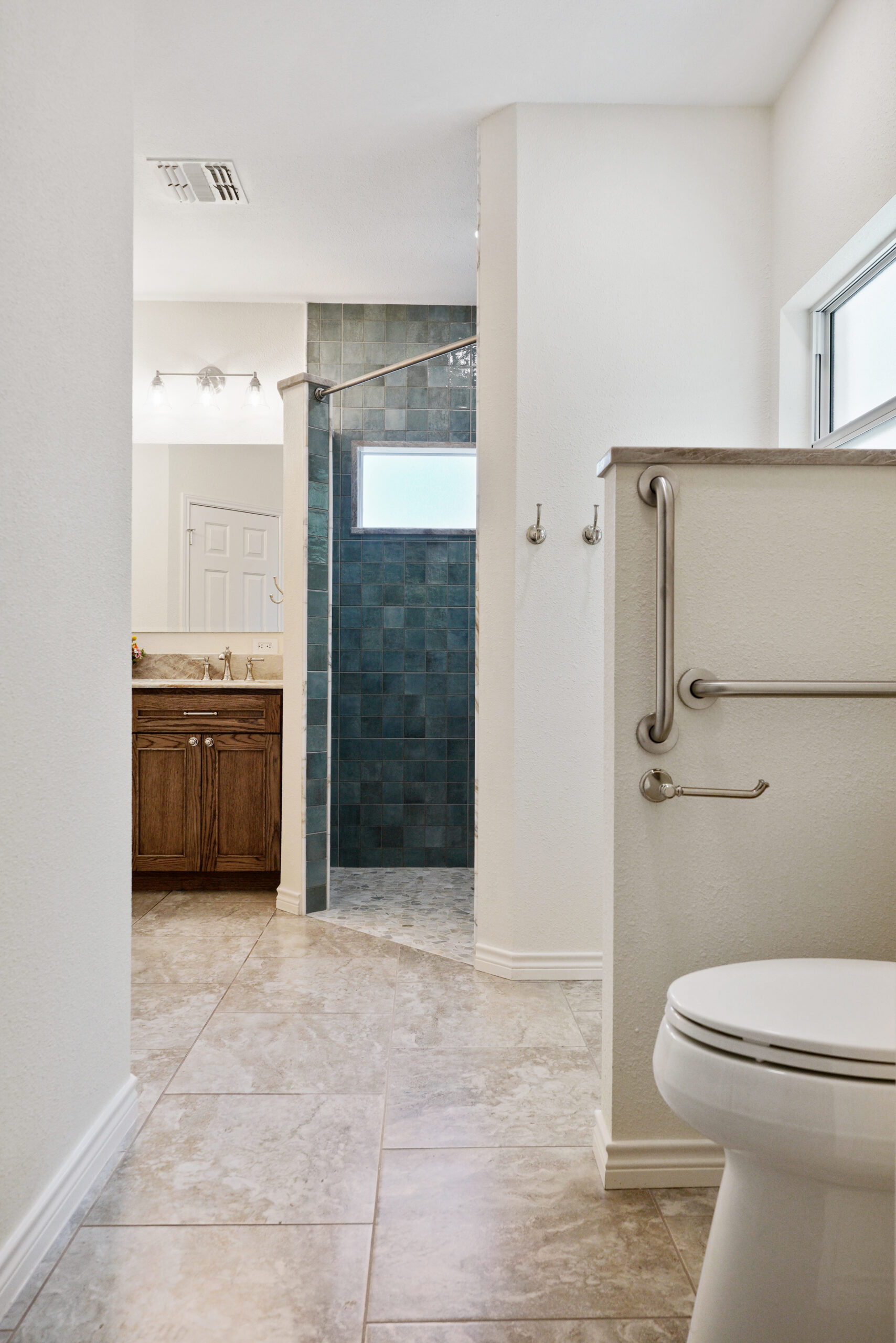 Full luxury bathroom remodel in San Antonio, Texas with grab bars