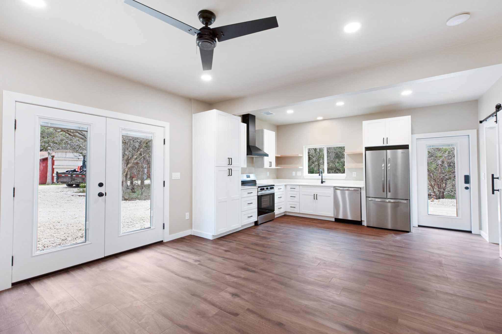 Custom kitchen with white oak cabinetry in a Boerne, TX new build