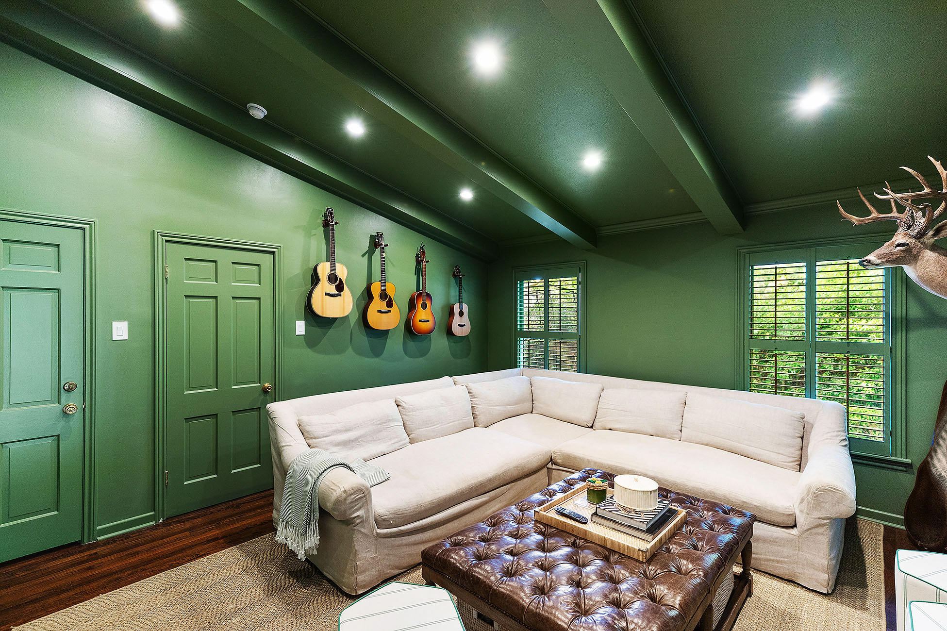 Living room with high ceilings and oversized windows in a new build